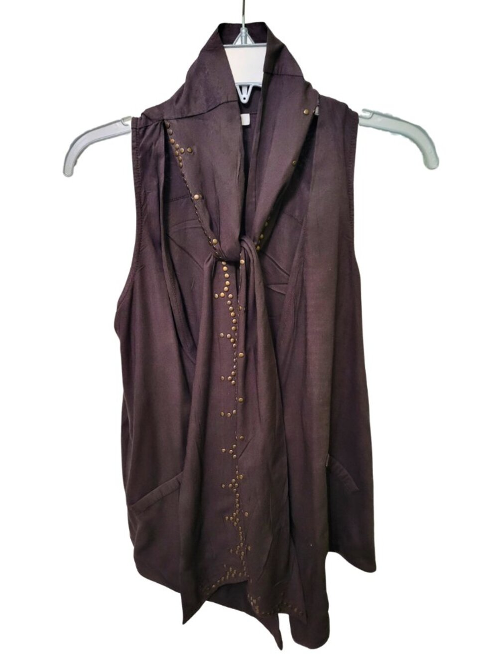 Tie-Neck Sleeveless Vest - Dark chocolate | Small